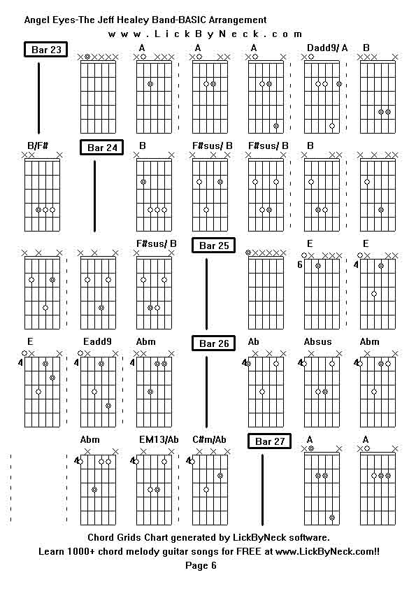 Chord Grids Chart of chord melody fingerstyle guitar song-Angel Eyes-The Jeff Healey Band-BASIC Arrangement,generated by LickByNeck software.